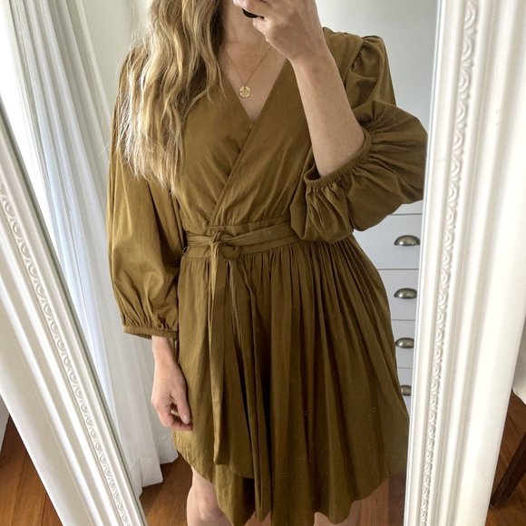 YAS Medium 10 Mustard Long Sleeve Dress RRP $129 Balloon Knee Length Ermi Cotton - Picture 8 of 12